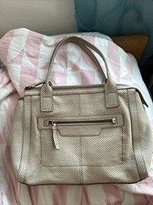 Rare Fossil Hayden Leather Textured Satchel Bag Beige Stone