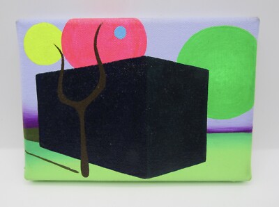Signed hard edge geometric day glo painting Jason Baas? 5x7''