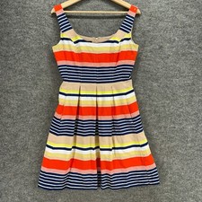 Nine West Dress Women 8 Beige Striped Sheath Midi Zipper Sleeveless Cotton