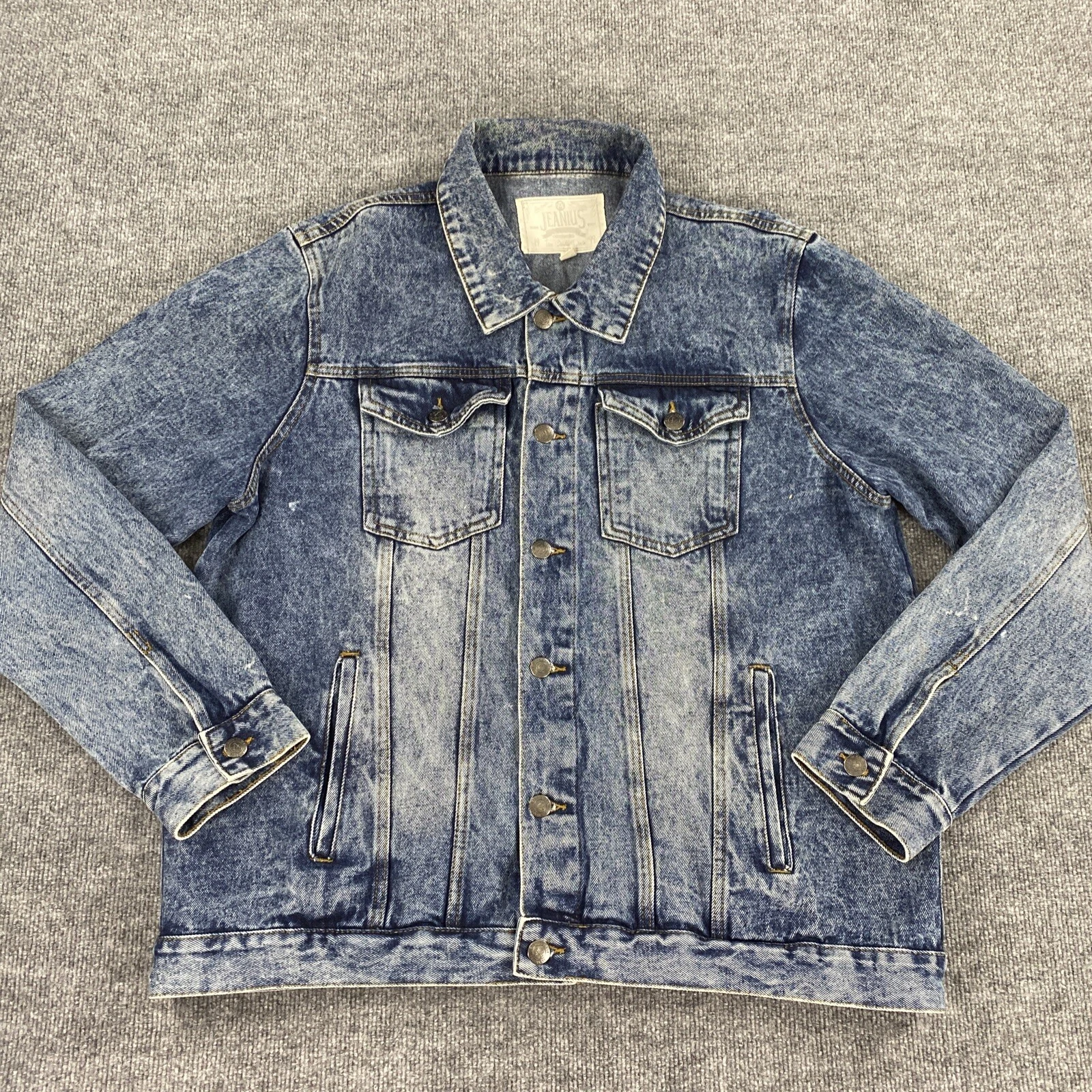 Jeanius Mens Denim Jacket Button Up Blue Size XL