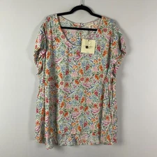 Cynthia Rowley Floral Blouse Size 2X Button Back Short Sleeve