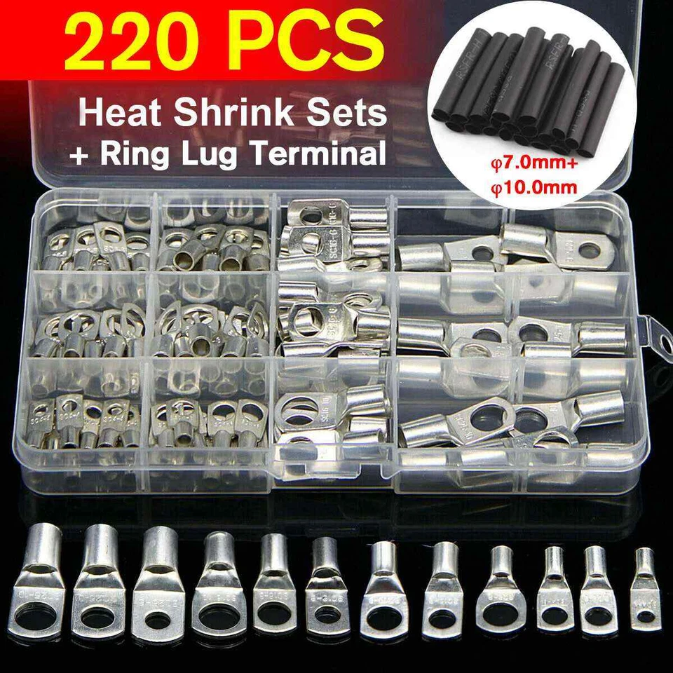 220pcs Assortment Copper Lug Ring Terminal Battery Cable Ends Wire Connector Kit - Image 2 of 4