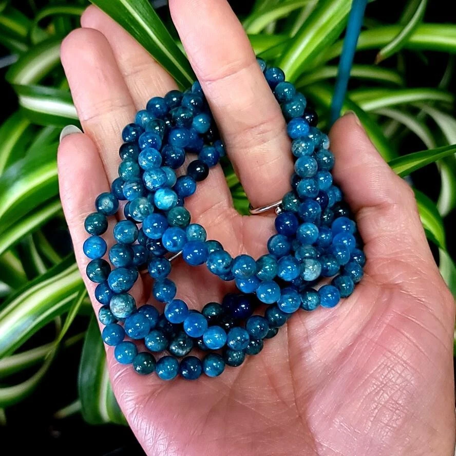 Blue Apatite 6mm Round Bead Healing Chakra Reiki Handcraft Women Bracelet Gifts - Image 2 of 3
