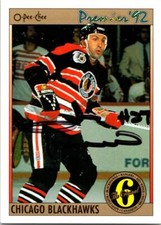 John Tonelli signed Hockey Card Chicago Blackhawks 1992 O-Pee-Chee Premiere #159