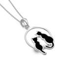 Pure Origins Sterling Silver 925 Black Enamel Cat Duo Pendant Necklace