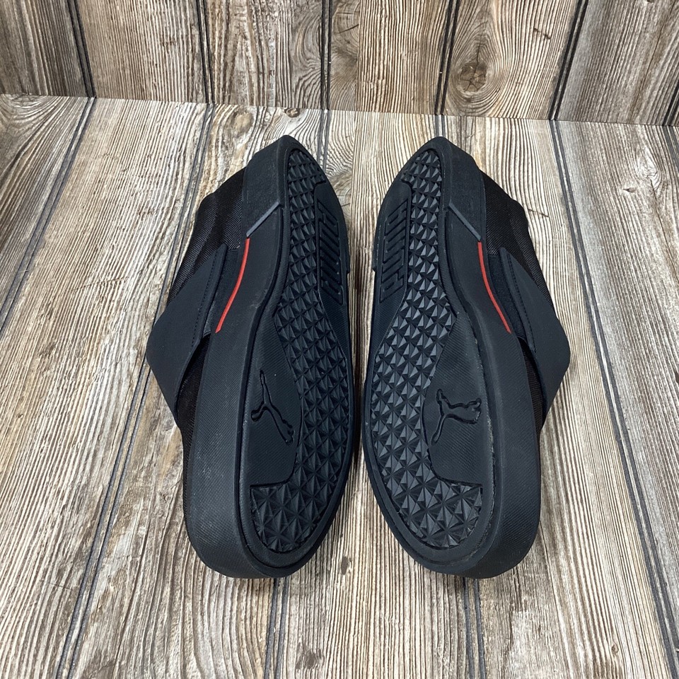 RARE PUMA Mens Slip On Sneakers Triple Black Red 37478505 Shoes Size