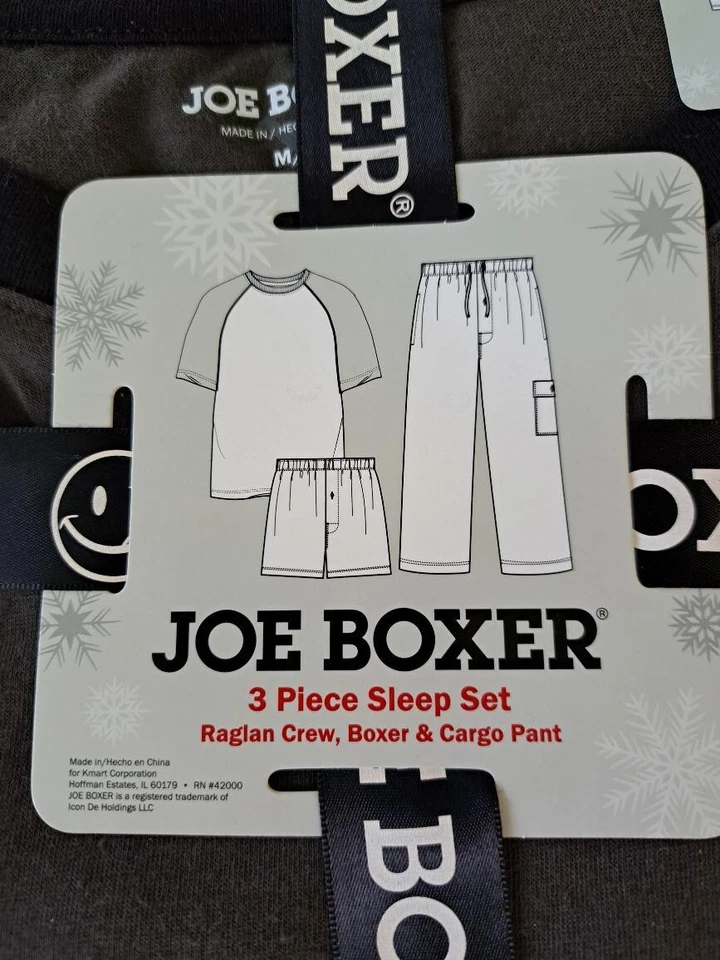 Joe Boxer Men's 3-Pc Sleepwear Set, Raglan Crew, Boxer & Cargo Pant, Size M -New - Image 2 of 3