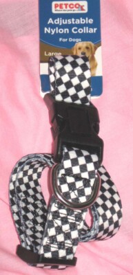 PETCO Adjustable Black & White Check Print Dog Collar Large NEW Fast Shipping