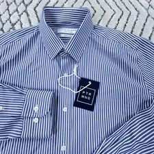 Peter Manning Shirt Men Sz 4 Blue Stripe Button Up Everyday Dress Standard Fit