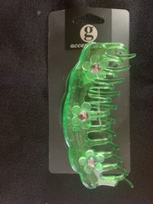 Green Flower W/gem Both Sides Claw Clip Barrette Hair Clip H6