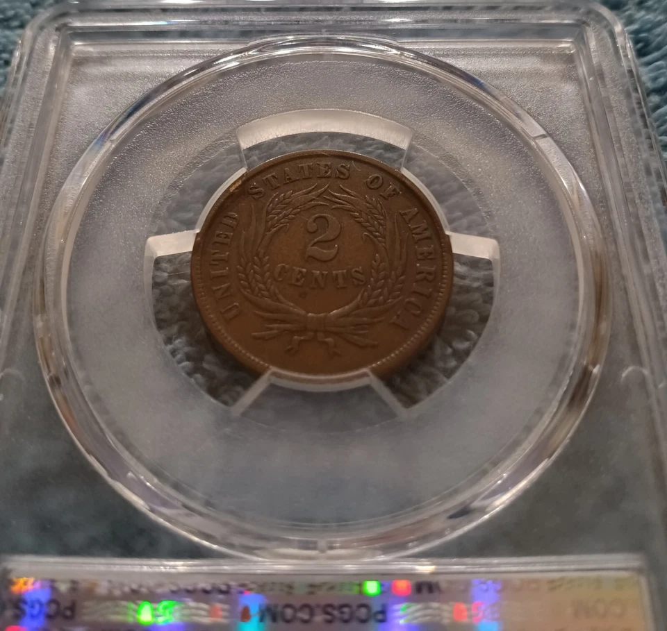 1866 Two Cents, PCGS XF-40 - with "WE" and a trace of red lustre - Image 4 of 4