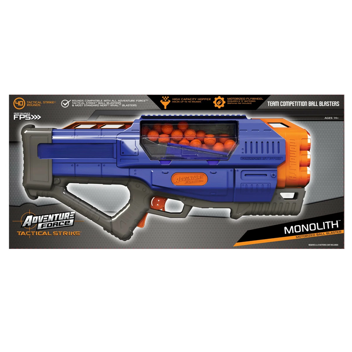 Adventure Force Monolith Motorized Ball Blaster compatible with Nerf Rival