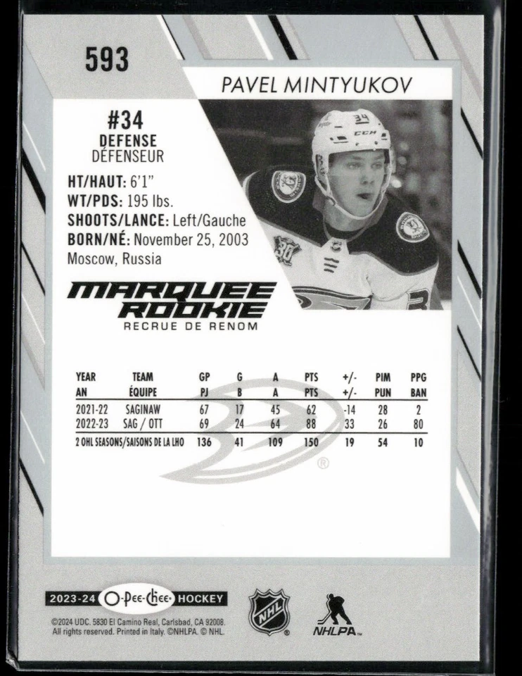2023-24 O-Pee-Chee Pavel Mintyukov RC #593 - Image 2 of 2