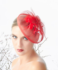 Red Feather Wedding Fascinator Woman Headpiece Cocktail Tea Party Derby Day Clip