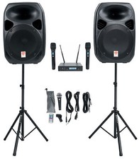 Rockville RPG122K 12" Powered Speakers w/Bluetooth Dual UHF Wireless Mics Stands