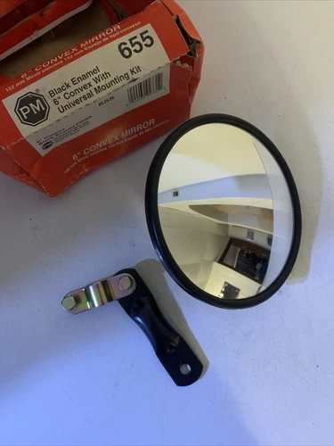 black enamel  6” Round Mirror, 655  Convex w/ universal mounting kit