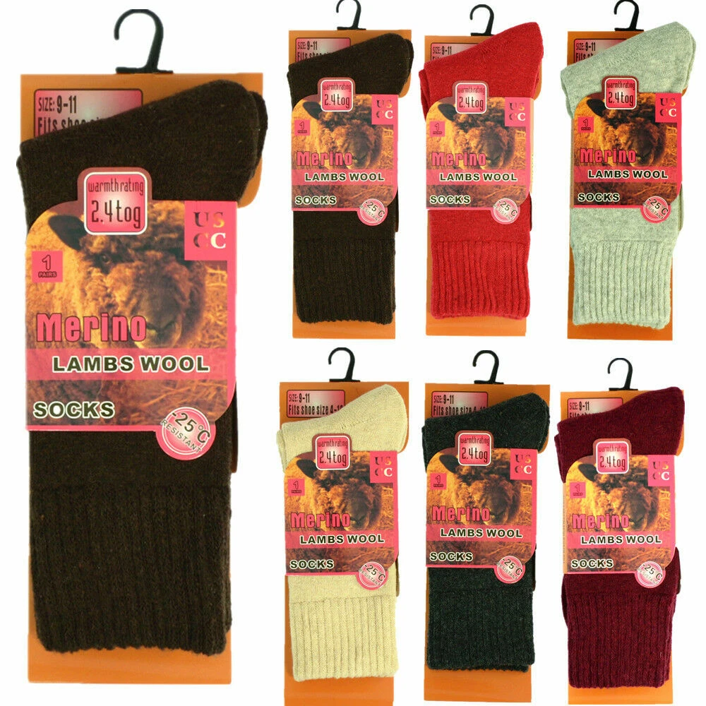 12 Pairs Womens Heavy Duty Winter Warm Merino Lambs Wool Thermal Socks 2.4 Tog