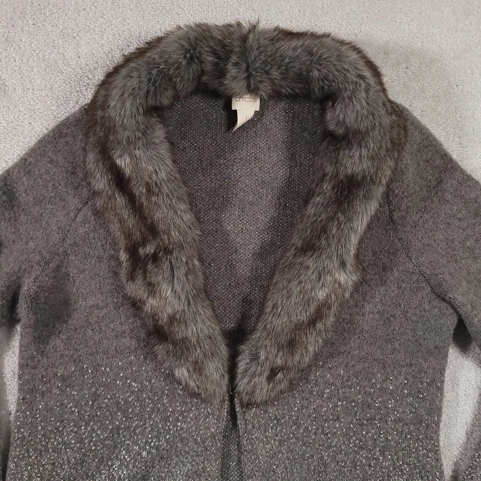 Chico’s Suéter Cárdigan Chaqueta Para Mujer Talla 1 Mediana 8/10 Gris Gancho Lazo Piel Foto 3 de 4