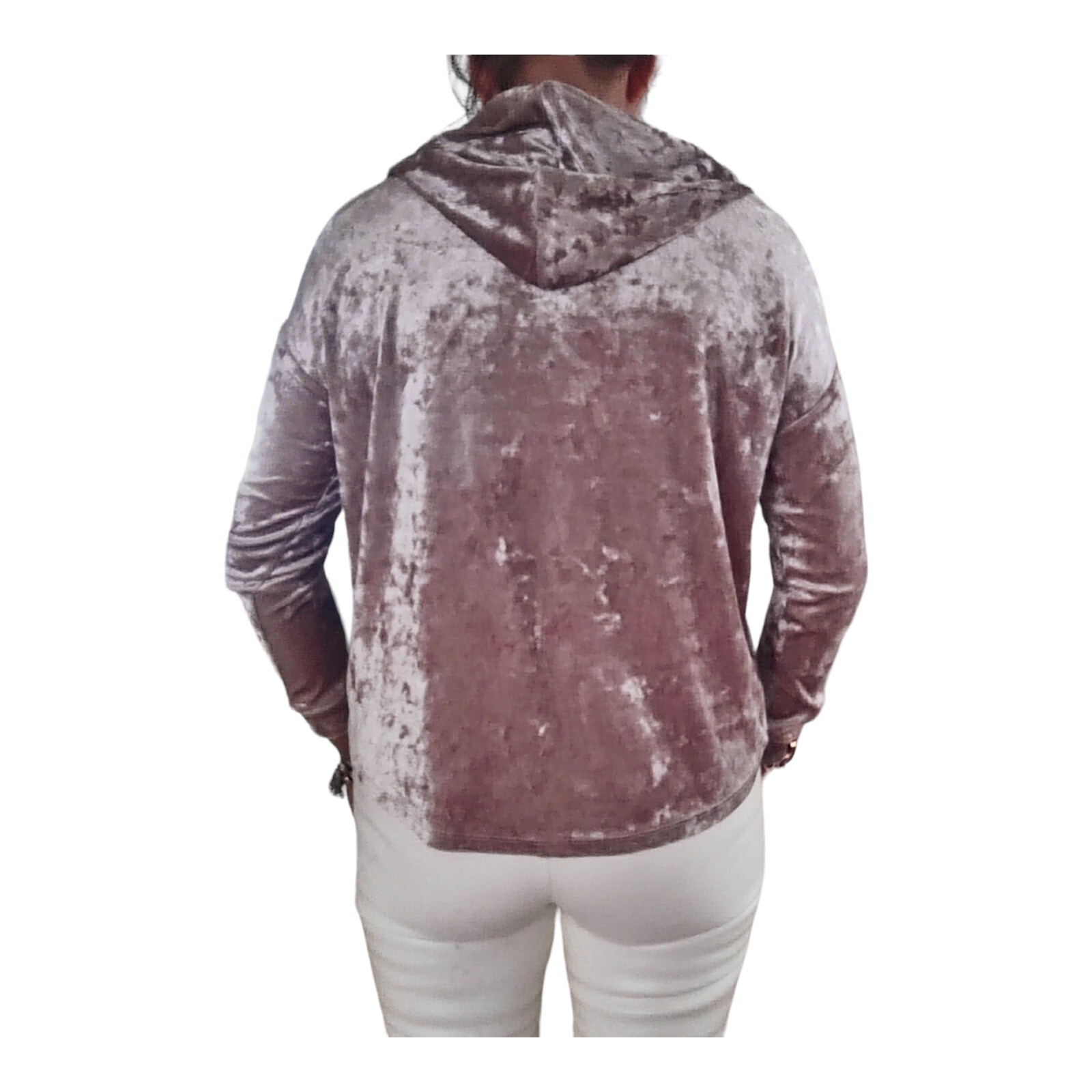 FB SISTER New Yorker Sexy Hoodie Pullover Pulli Kapuze Samt Flieder Gr
