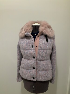 AUTHENTIC MONCLER  WOMEN S MAGLIONE TRICOT CARDIGAN W/REAL BLUE FOX FUR SIZE M