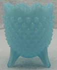 Fenton Milky Blue Hobnail Candy Dish Vase Planter Crown Top 3 Footed 4.75" Vtg