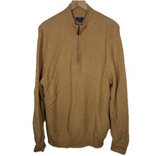 J. Crew 100 Cotton Waffle Knit Quarter Zip Sweater Mens Size XL Tan Brown Work