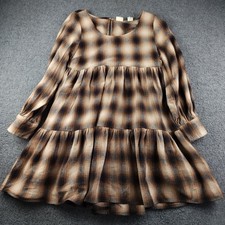 Levis Dress Sz Small Shadow Plaid Tiered Babydoll Brown Long Sleeve Rodeo EUC