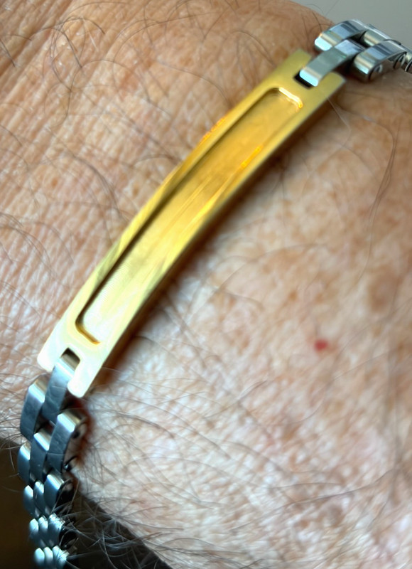 Stainless Steel Chain Link & Goldtone Bar Bracelet for Men, Rectangular Shape