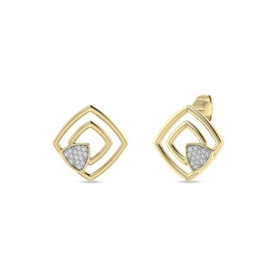 Women's Square Shape Earrings 0.060 Ctw Natural Diamond Studs in 14K Yellow Gold