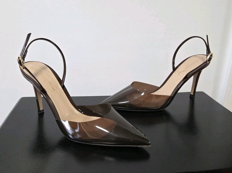 GIANVITO ROSSI Ribbon D'Orsay 85 Patent Leather PVC Slingback Pumps 7 / IT 37.5 