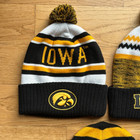 3 Iowa Hawkeyes Knit Pom Stocking Cap Beanie Skull Hat Striped EUC Black Gold IA — photo 2