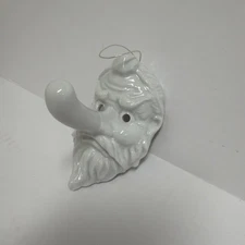 Vtg Japanese Tengu White Porcelain Wall-Hanging Face Mask, 4" Long Nose Phallic