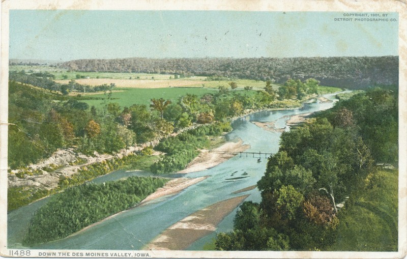 Aerial View DES MOINES VALLEY, IA CENTERVILLE, IA FLAG CANCEL -1910 (postcard)