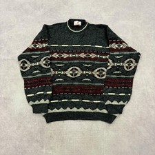 Vintage Knitted Jumper abstract patterned grandad knit sweater Men's M