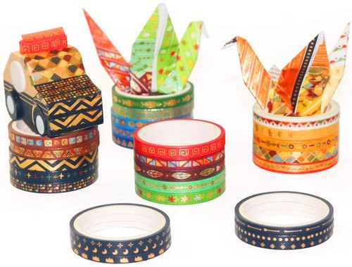 YUBX 26 Rolls Tribal Totem Washi Tape Set Indian Gold Foil Skinny Decorative ... - Picture 4 of 6