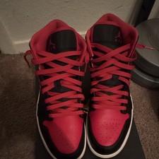 Jordan Air Jordan 1 Mid Men s Red/Black Leath...