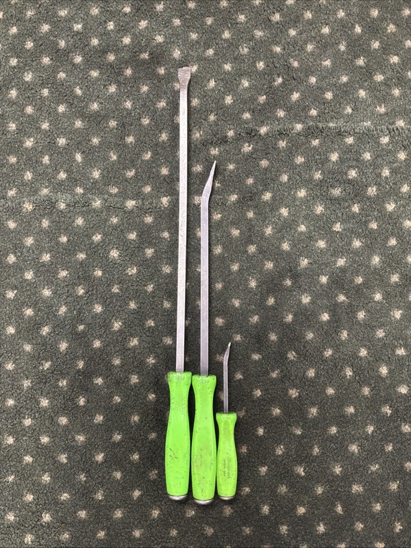 Snap-on 3pc Green/Black Handle Steel Pry Bar Set SPBS8 SPBS18 SPBS24