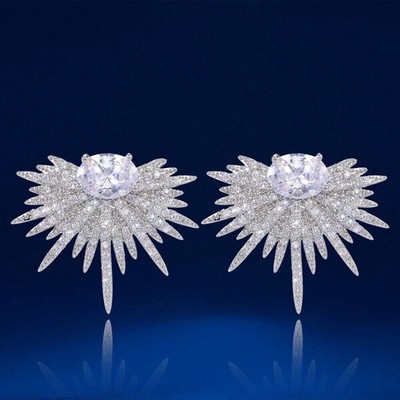 3Ct Lab Created Diamond Luxury Cluster Stud Earrings 14K White Gold Plated