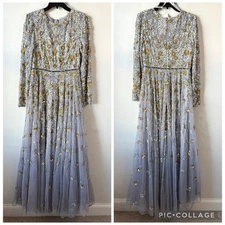 Mac Duggal 5533 Beaded Sequins Long Sleeve Gown Platinum Gold 10