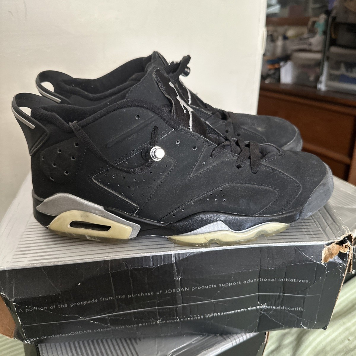 Nike Air Jordan 6 Retro Low Black/Metallic Silver Chrome Size 9.5