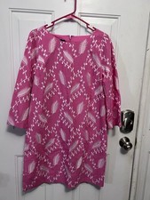 Talbots Petite 12P Pink Embroidered Shift Dress Long Sleeve Fully Lined Cotton
