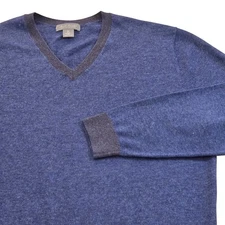 Daniel Cremieux Signature Sweater Blue 100% Mercerized Wool V Neck Mens XL