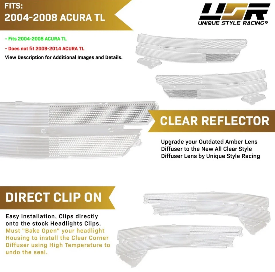 Juego de pares de difusores de faros transparentes para reflectores de esquina Acura TL 2004-2008 Foto 4 de 4