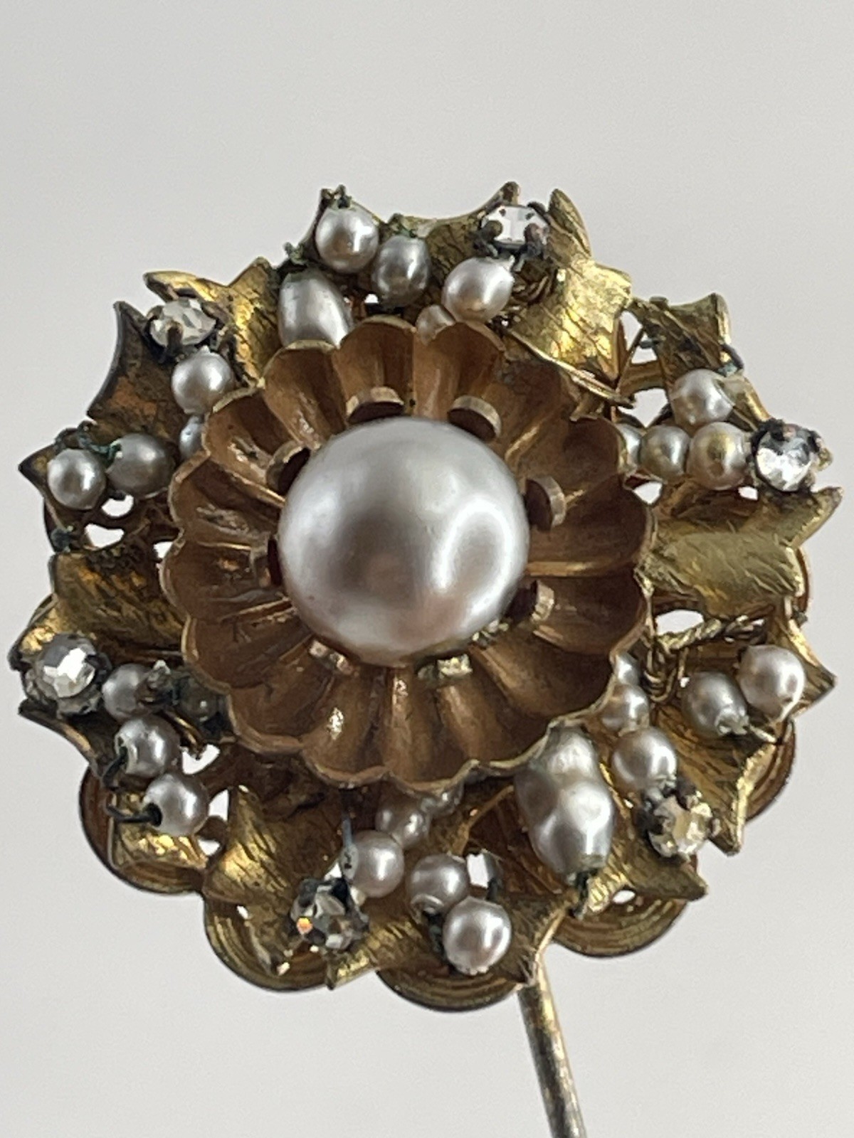 Miriam Haskell Rhinestone & Faux Pearl Stick Pin … - image 11