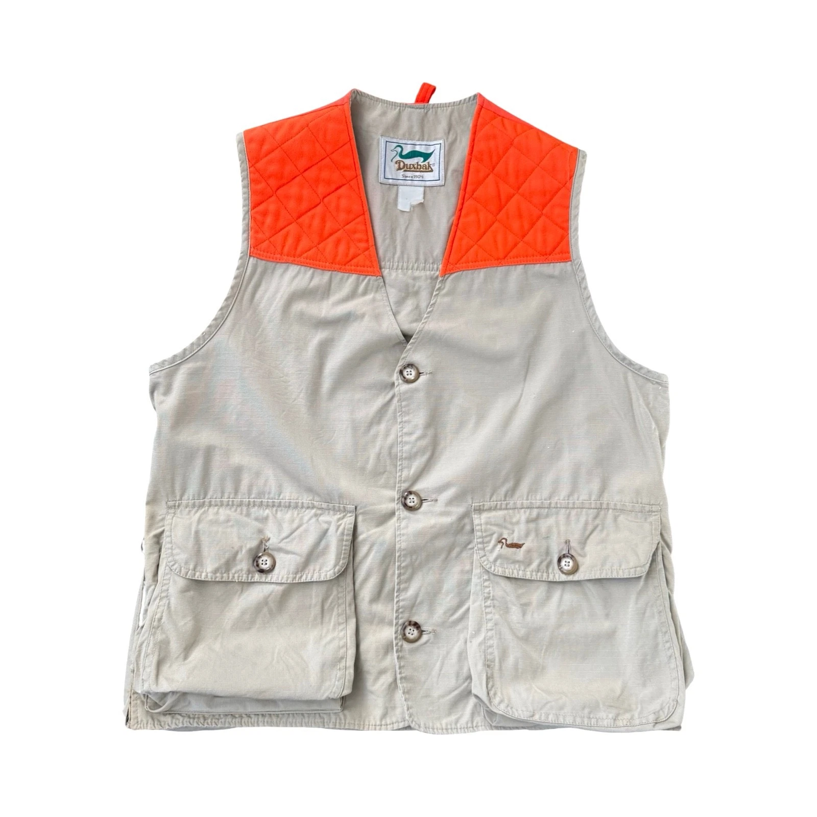 Duxbak Vintage Tan Vest Hunting Outdoors Shooting Zip Up Multiple Pockets