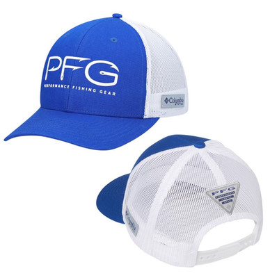Columbia PFG Hooks Logo Mesh Snapback Hat Trucker Fishing Cap Blue/White