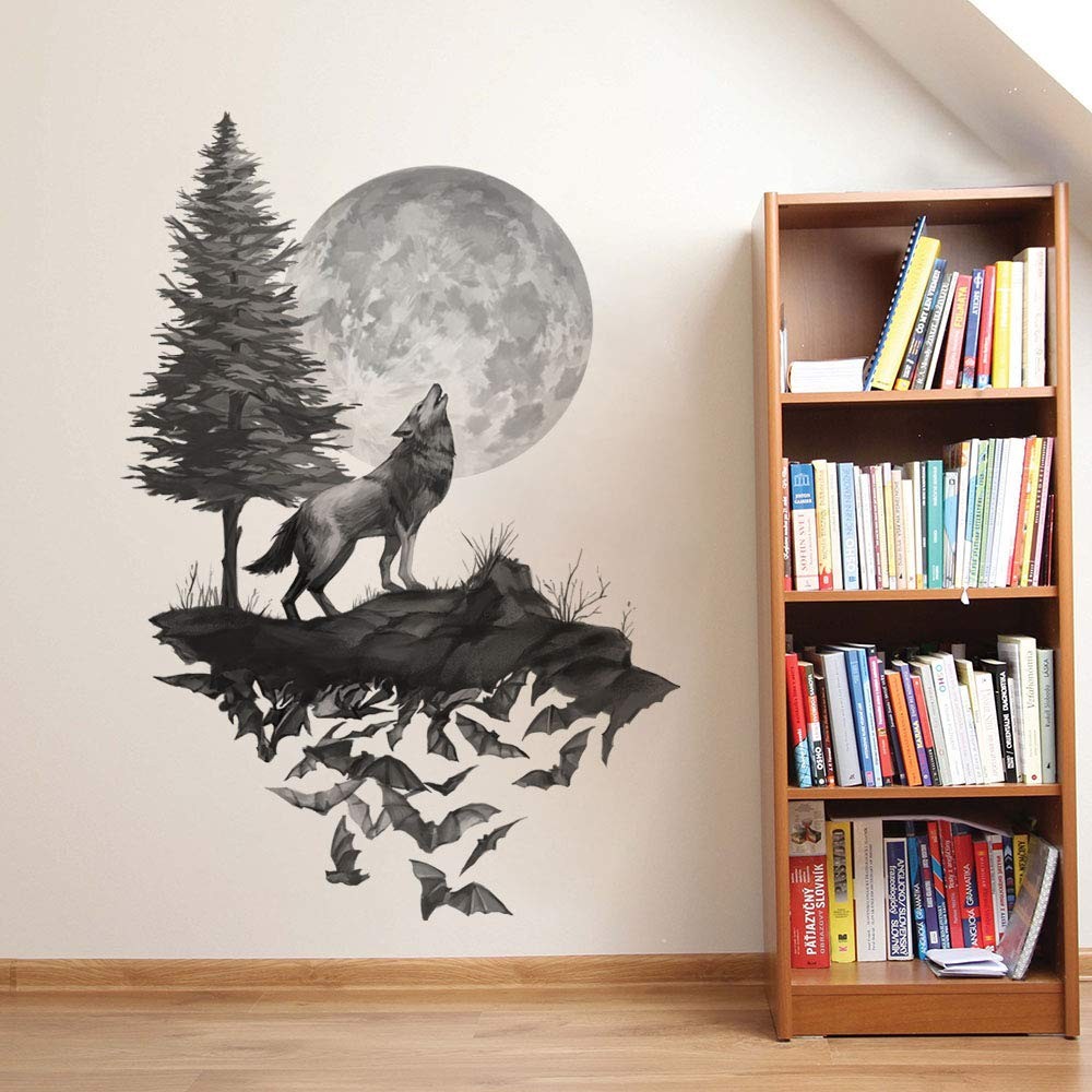 Stickers muraux loup noir pour créer une ambiance forêt nordique dans la chambre