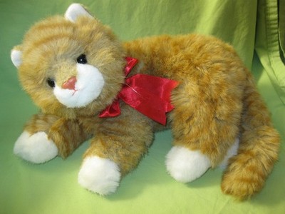 VINTAGE Made in Korea TY 1995 Plush AL E KAT Gold White Tabby Culred CAT Red Bow