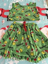 Christmas Grinch Crop Top Skirt Outfit Girls 14/16 Holiday