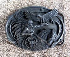 VINTAGE 1989 ARROYO BUCKLE CO CHIEF EAGLE FEATHER MENS BELT BUCKLE